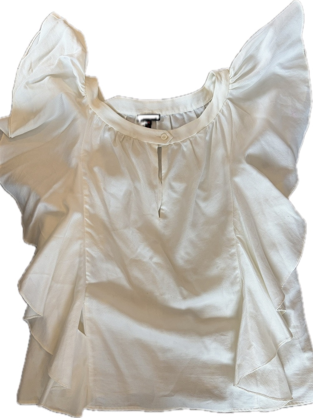 Escada White Statement Ruffle Sleeve Keyhole Top - Picture 2 of 5